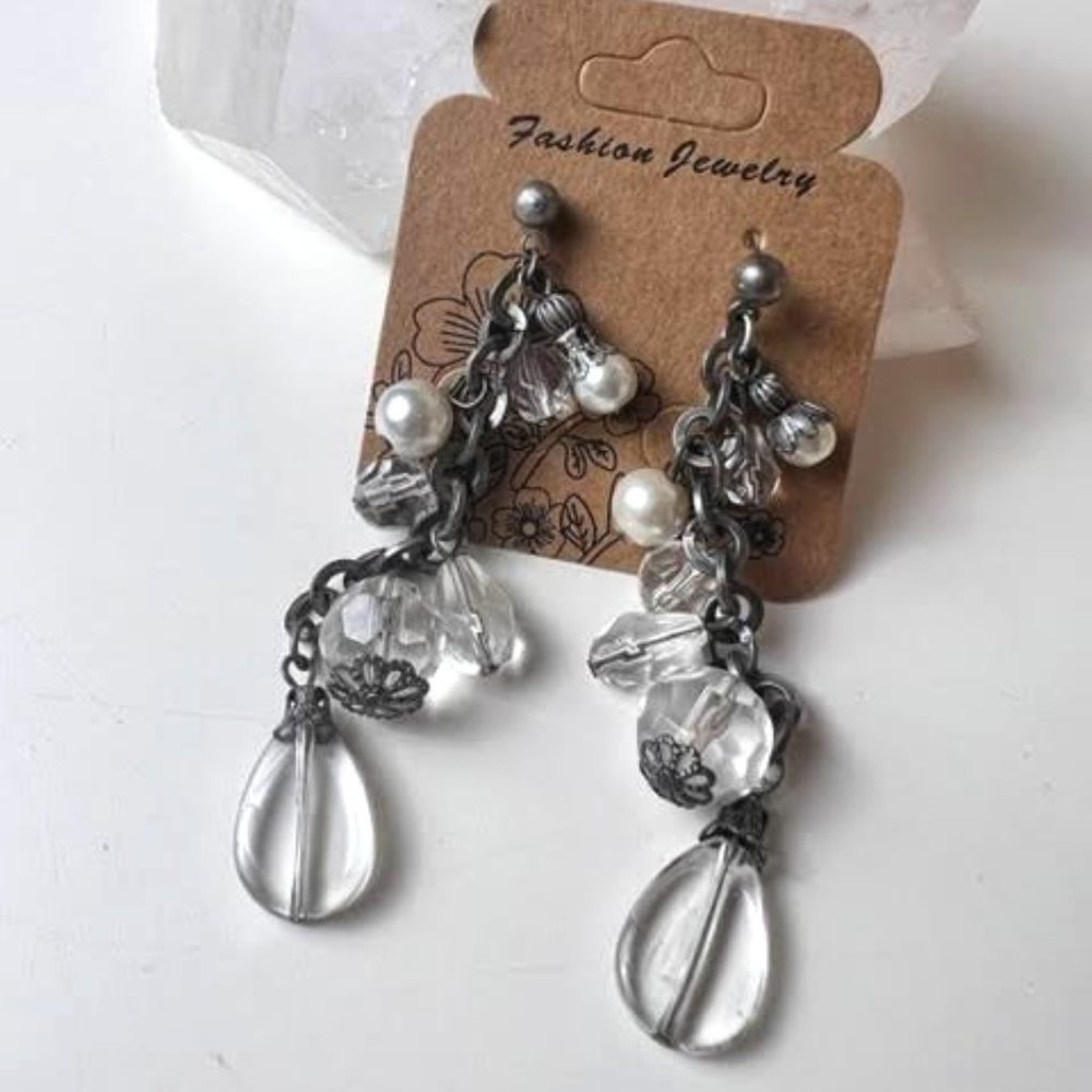 Silver Crystal Dangle Fashion Earrings